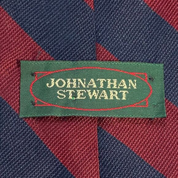 Jonathan Stewart Neck Tie Red Blue Stripe Silk USA 61x3.75 Preppy Suit Career - Picture 4 of 7